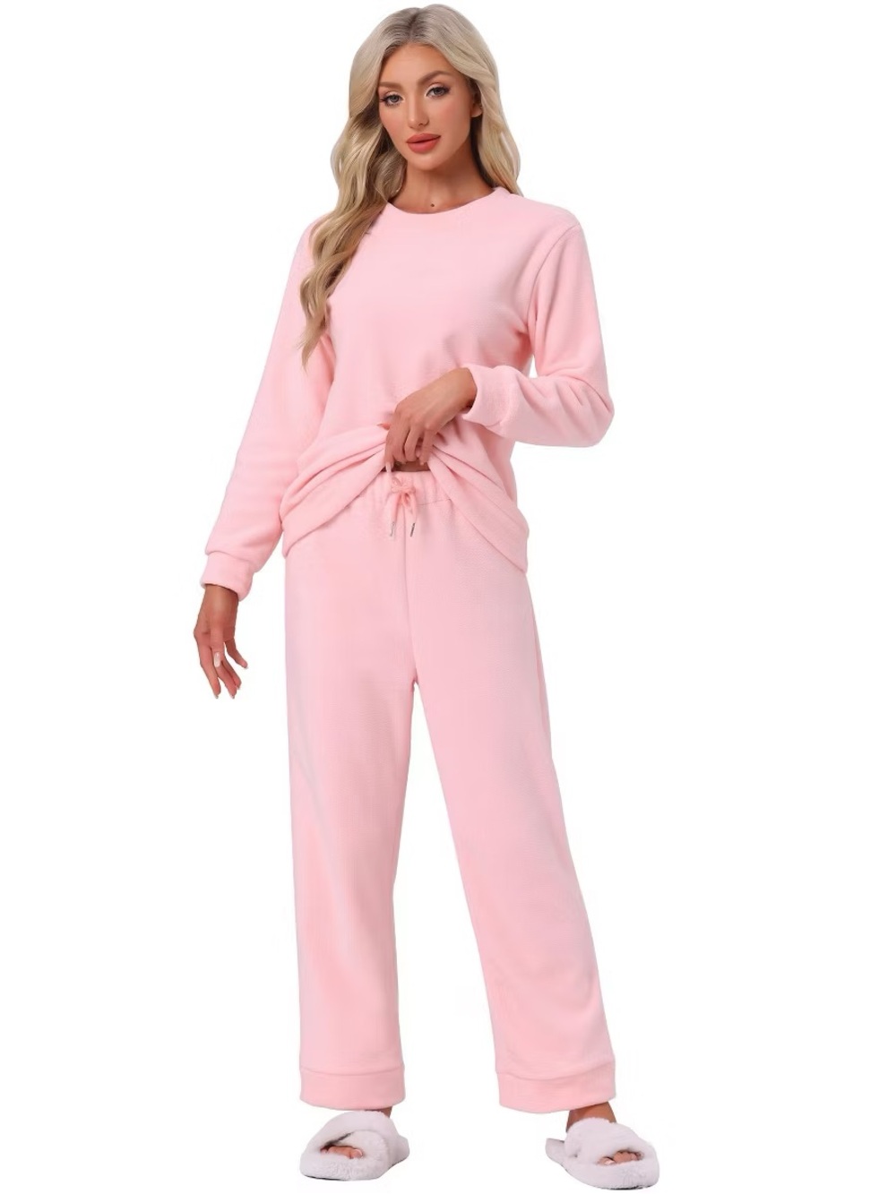 Cheibear Fleece Lounge Set XL — NWT, Peach/Blush, Top & Pants